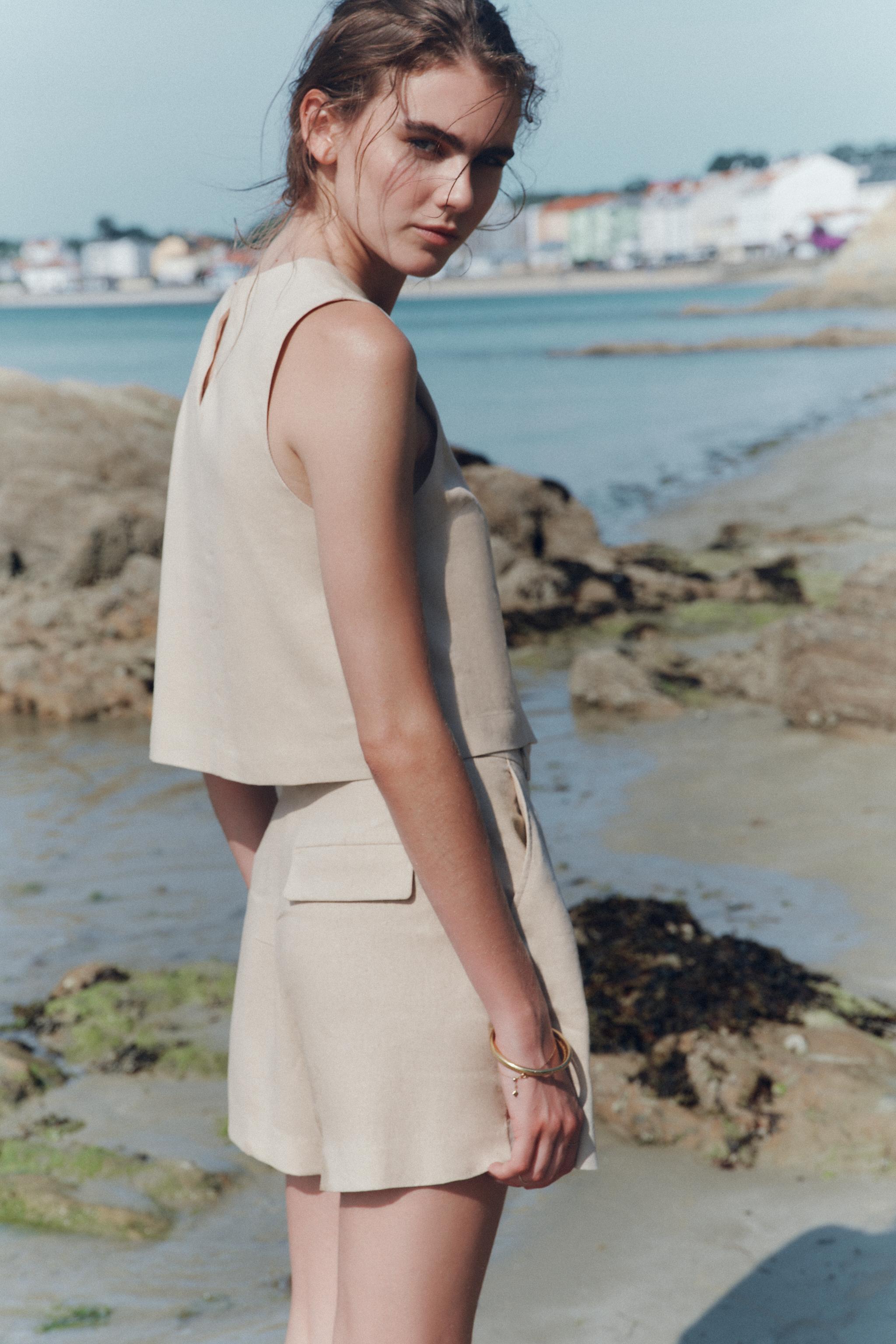 LINEN CROPPED WRAP TOP